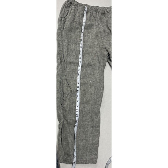 Flax Pull On 100% Linen Pants Womens Gray Wide Leg Pockets Relaxed Elastic (1G) - Picture 4 of 10